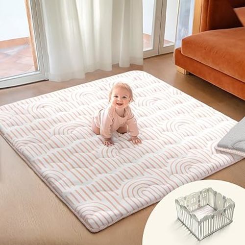Mallify Baby Play Mat 50"x50", Non-Slip Baby Mat for Floor, Soft Thicker Playpen Mat, Portable Playmat, Crawling Mat for Infants, Babies, Toddlers, Activity Mat, Pink