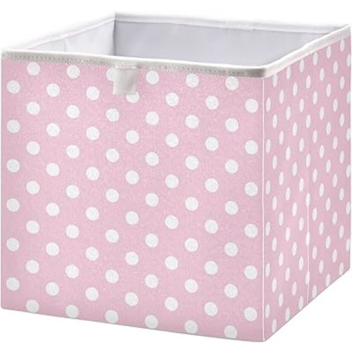 Kigai Polka Dot Pink Cube Storage Bins 11x11 inch Collapsible Fabric Storage Cubes Organizer Foldable Boxes Decorative Basket for Home Organizing