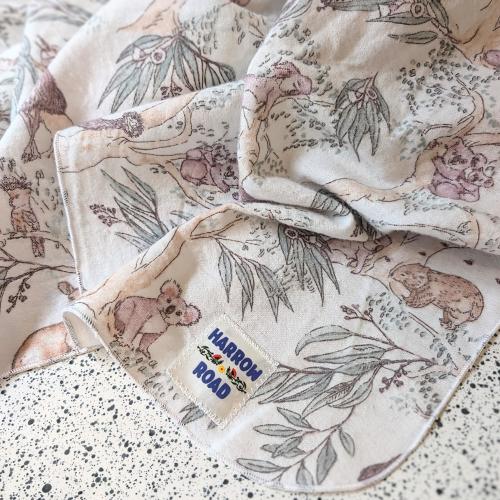 Australian Animal Flannel Swaddle Blanket: Koala, Kangaroo, Wombat