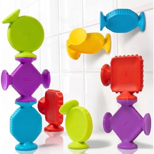 BUNMO Big Shapes Textured Suction Bath Toys for Toddlers 1–3 (10 Pack), Extra Large Silicone Bathtub Toys, BPA-Free Suction Cup Toys, Bath Toys for Kids Ages 1+, Sensory Bath Toys