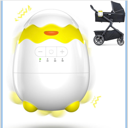 Rechargeable Baby Rocker for Strollers - 5 Vibration Speeds & 4 Timer Modes, Universal Portable Bouncer with Memory Function, Quiet Vibration Soother for Newborns to Toddlers & with 2 Brackets