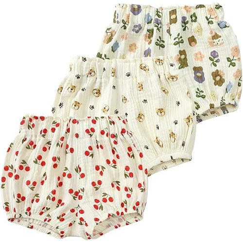 MYGBCPJS Baby Girls Boys 3 Pack Cotton Linen Blend Cute Bloomer Shorts Loose Harem Shorts