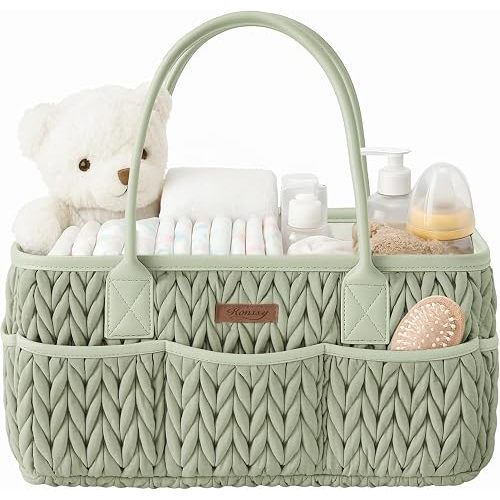 Konssy Baby Diaper Caddy Organizer, Braided Quilted Design with PU Handles
