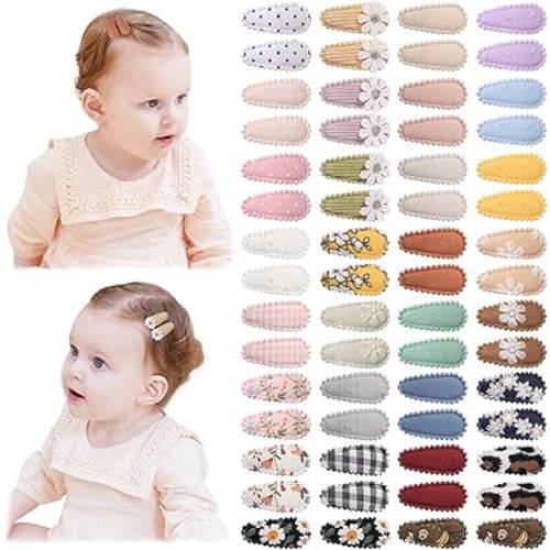 YLEN YHXX 60 PCS Snap Hair Clips for Baby Girls - Floral Print Non-Slip Wrapped 1.5 Inches Mini Clips - Cute Fine Hair Accessories for Infants and Toddlers