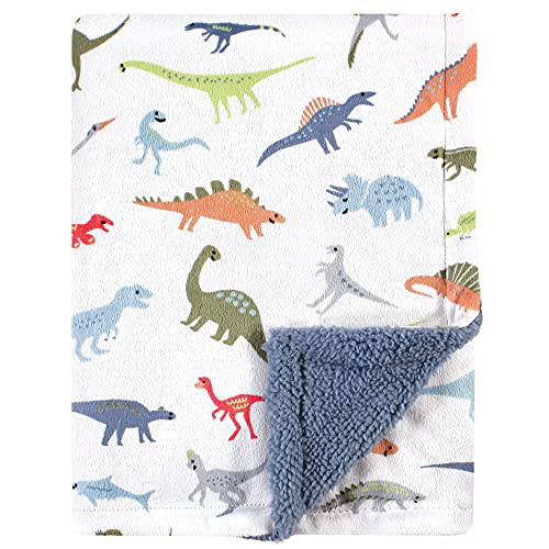 Hudson Baby Unisex Baby Plush Mink and Sherpa Blanket, Dinosaurs, One Size