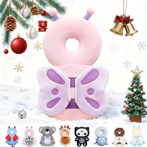 Baby Head Protector Backpack for Falling Crawling and Walking Toddler Essentials Harness Infant Pink Butterfly Toys Helmets Baby Christmas Gifts Essentials Must Have Stuff Items for 0.5-2 Years