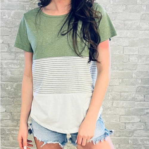 Nursing T-Shirt- 3 Block Colorblock- Green