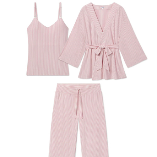 LAKE | Women | DreamModal Pajamas | Parisian Green Pencil Stripe Maternity Kimono Bundle