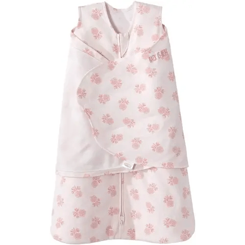 HALO 100% Cotton Sleepsack Swaddle, 3-Way Adjustable Wearable Blanket, TOG 1.5, Watercolor Rose Toss Blush, Small, 3-6 Months