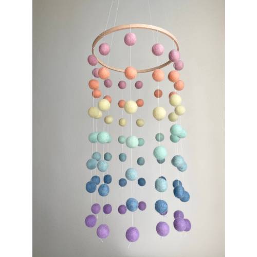 Pastel Rainbow Felt Ball Baby Ceiling Mobile