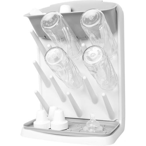 Ubbi Vertical Baby Bottle Drying Rack, Space Saving Countertop Bottle Dryer | 13-Peg Bottle Drying Rack Removable Drain Tray, Baby Organizer for Pump Parts, Pacifiers & Accessories, Dishwasher Safe, Gray