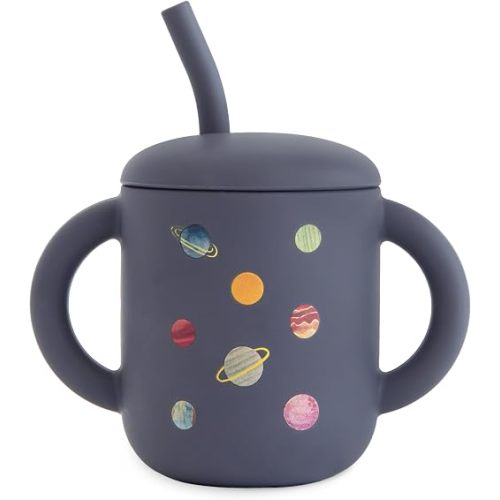 mushie 100% Silicone Training Cup & Straw for Toddlers | 6 Months+ (Planets)