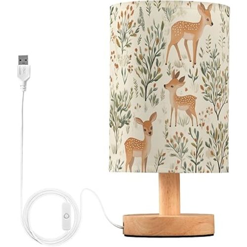 Bedside Table Lamp Woodland Deer Animals Tree Fall Nightstand Lamp with Wood Desk Lamps for Bedroom Living Room Nursery Office Home Decor