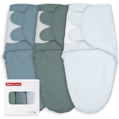 GLLQUEN BABY Swaddles 0-3 Months, 3-Pack Baby Swaddles Sack for Newborn, Baby Boys, Infant Sleep Sack, Easy Swaddling Wrap, Tranquil Blue, Nursery Swaddle Blankets Essentials