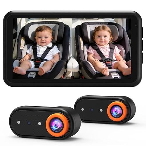 BM2 PRO Dual Baby Car Camera, 5.2" 1080P HD Display for Rear-Facing Car Seats, IR Night Vision, Anti-Shake Mount, Easy Install – Ideal for Parents with 2 Kids and Pets