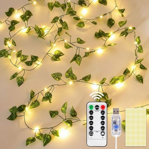 40Ft 120 LED Pothos Vines String Lights with Remote, Fairy Lights with Artificial Greenery Vines for Bedroom, Dorm, Wall, Wedding, Party, Indoor Outdoor Holiday Home Decor