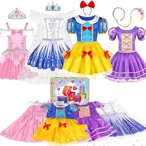 EULRGAUS 4-in-1 Princess Dress Up, Halloween Pretend Play for Girl Ages 3-6