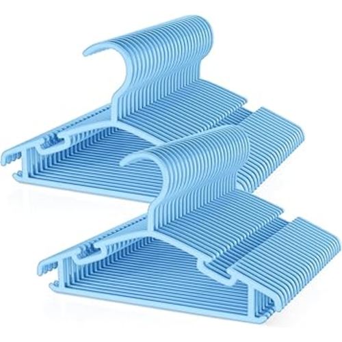 Kids Plastic Hangers, Baby Clothes Hangers for Closet 50 Packs Non-Slip Toddler Hanger for Infant Child Clothing, Small Children Hangers for Pants Coats Skirts (Blue)