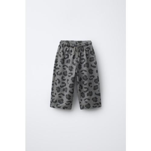 ANIMAL PRINT STRAIGHT PLUSH PANTS - Gray | ZARA United States
