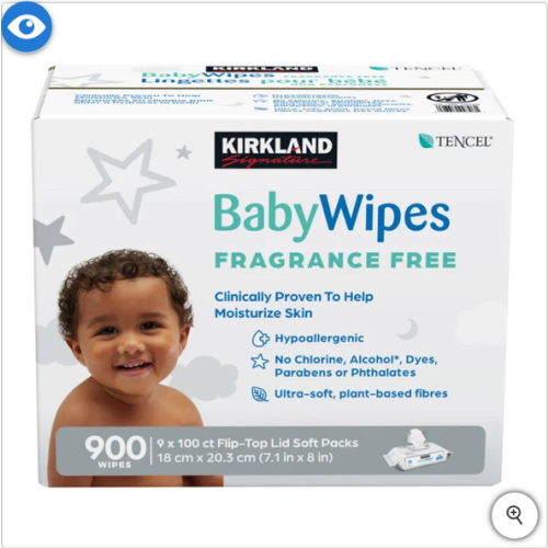 Kirkland Signature Baby Wipes, Fragrance Free, 9 Packs of 100