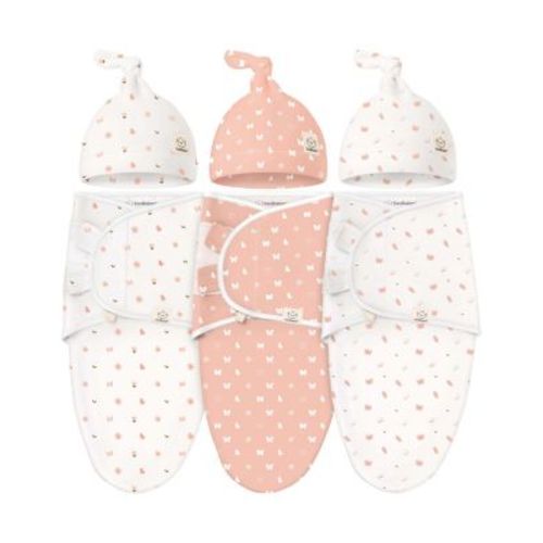 3-Pack Organic Baby Swaddle Sleep Sacks with Knot Hats, Newborn Baby Swaddles Wrap, Ergonomic Wearable Blanket