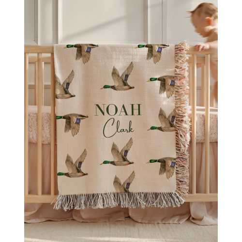 Custom Mallard Nursery Decor Baby Blanket Name Boy Hunting Baby Shower Gift Newborn Duck Personalize Swaddle Nursery Gift Present Baby Wrap