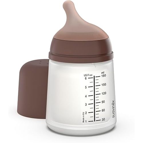Suavinex Zero Zero Anti Colic Baby Bottle, No 1 Spanish Baby Bottle Brand, Minimizes Bottle Rejection & Nipple Confusion, Perfect for Breastfeeding Babies, 6oz/180mL, Deep Tone, Adaptable Flow Nipple