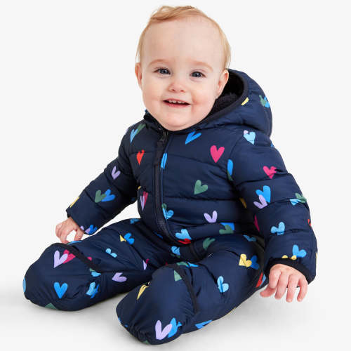 Baby parka puffer suit in confetti hearts