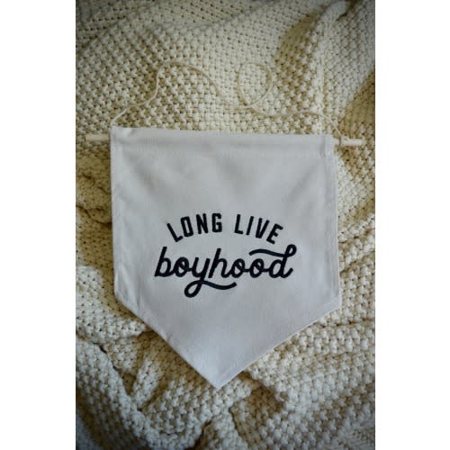 Long Live Boyhood Canvas Wall Banner, Boys Room Decor, Minimalist Nursery Flag | Embroidered Boys Sign, Kids Room Pennant Banner