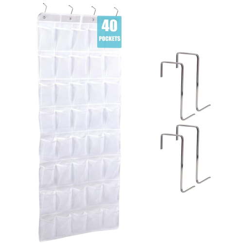 Retrocular 40 Pockets Over the Door Shoe Organizer, Hanging Mesh Pockets Shoe Rack Storage Closet Organizer, White