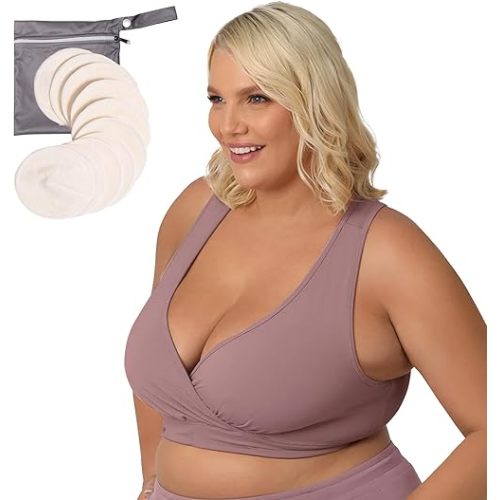 Kindred Bravely Racerback Nursing Sleep Bra & Washable Breast Pads Bundle - Small Busty, Twilight
