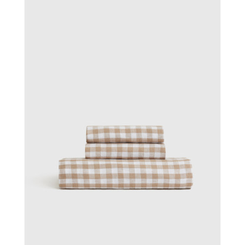100% European Linen Fitted Sheet Set in Dusty Mauve/White Stripe