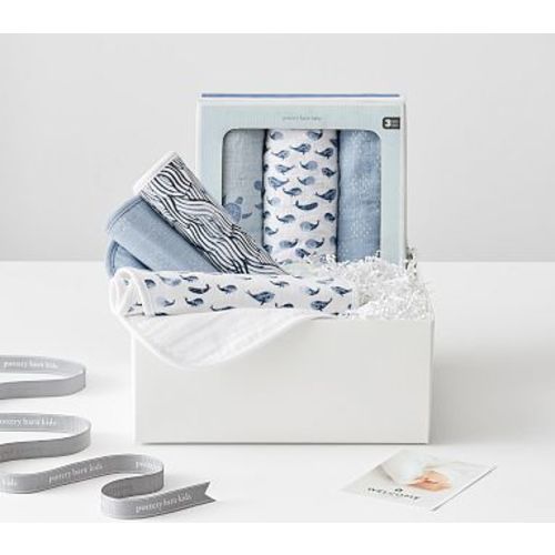 Whale Bathtime Gift Set: Gingham Baby Hooded Towel &amp; Jack Swaddle Set