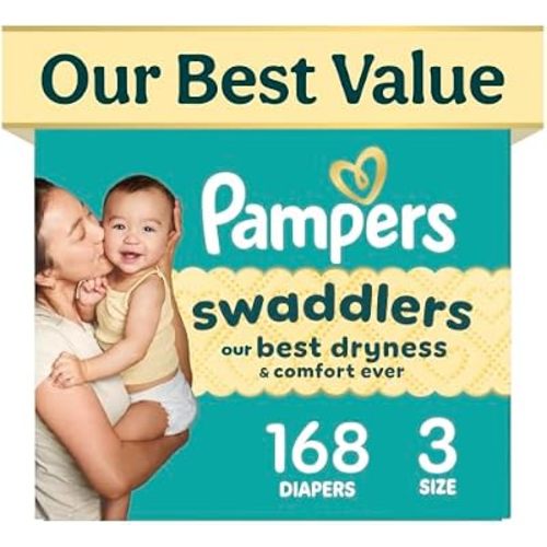 Swaddlers Diapers, Size 3 (13-26 lbs), 168 Count, Fragrance Free, Hypoallergenic, Absorbent, Pediatrician Recommended, Skin Safe