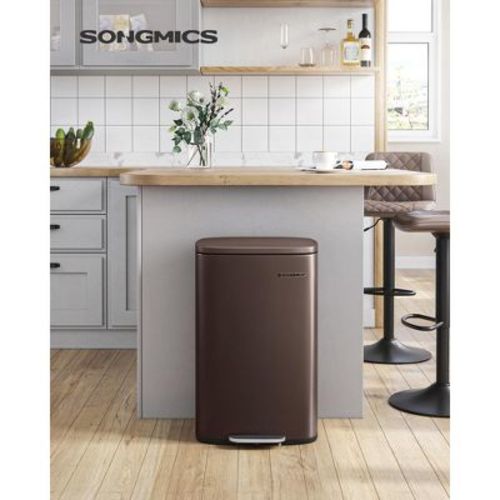 SONGMICS Slim Trash Can, 12.7 Gallon Garbage Can for Narrow Spaces with Soft-Close Lid, Inner Bucket, and Step-on Pedal, 15 Trash Bags Included