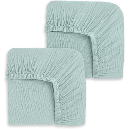 HALO® Fitted Crib Sheets, 100% Organic Cotton Muslin, Breathable and Soft, 2 Pack, Fits Standard Crib and Toddler Bed, Calm Sage