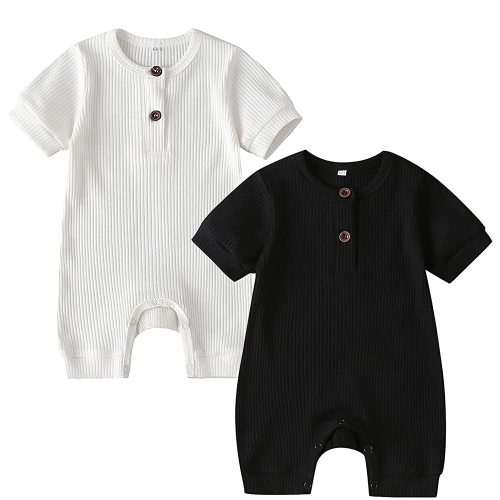 RELABTABY Newborn Baby Boy Girl 2 Pack Romper Unisex Infants Summer Solid Button Onesie Jumpsuit Outfits Clothes