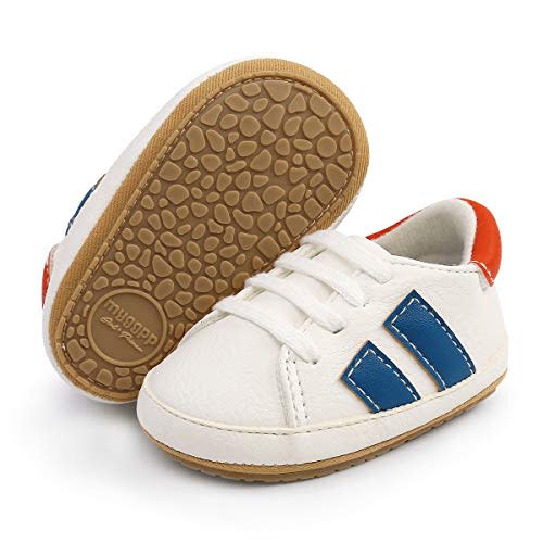 SOFMUO Baby Boys Girls Lace Up Leather Sneakers Soft Rubber Sole Infant Moccasins Newborn Oxford Loafers Anti-Slip Toddler Wedding Uniform Dress Shoes