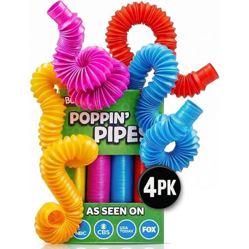 BUNMO Pop Tubes - Sensory Toys - Fidget Toys - Imaginative Play & Stimulating Creative Learning - Hours of Fun for Kids - Tons of Ways to Play - Non-Mouthable Toy 3+ - 4 Pack Large