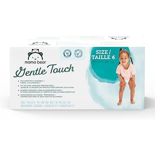 Amazon Brand - Mama Bear Gentle Touch Diapers, Size 6, 108 Count (4 packs of 27)
