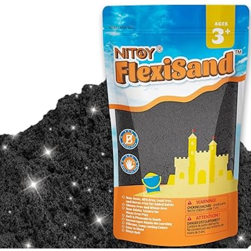 NiToy FlexiSand Value Pack Colored Moldable Self-Sticking Sand, Never Dries Out Fun for 3 Years and Up Kids, Bulk Refill for Sensory Sand Box Toys, Ideal for Shaping and Molding (2.2lbs, Black)