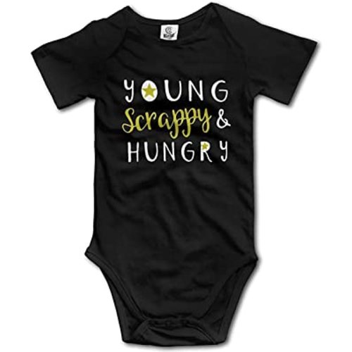 Young Scrappy and Hungry Unisex Baby Short Sleeve Cotton Bodysuits Black