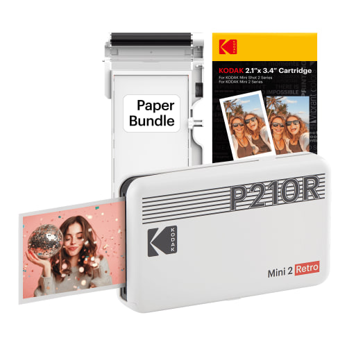 KODAK Mini 2 Retro 4PASS Portable Photo Printer (2.1x3.4 inches) + 38 Sheets Bundle, White