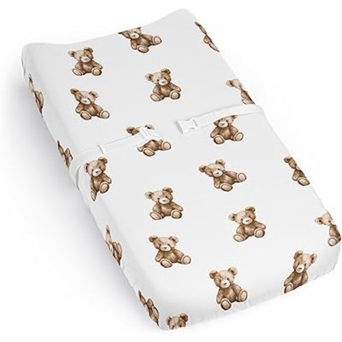 Sweet Jojo Designs Baby Changing Pad Cover Sheet (Boho Teddy Bear) for Boys/Girls, Infant/Newborn Diaper Change Table Mat Covers (Soft, Brown Bears, Watercolor, Bohemian, Classic, Wholesome Aesthetic)