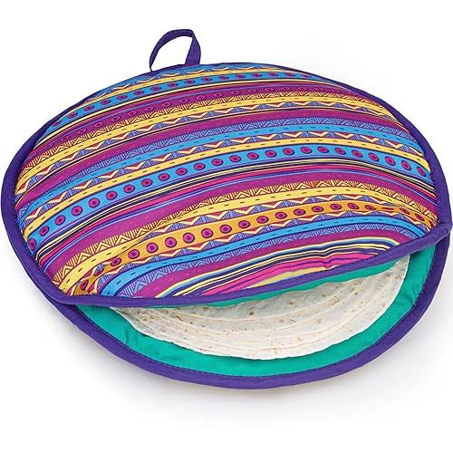 Tortilla Warmer Pouch (Multicolor, 12 Inch), Microwavable Fabric Tortilla Heater Pouch to Keep Tortillas Soft & Warm, Insulated Heat Keeper for Flour & Corn Shells, Ideal for Tacos & More by PixiPy
