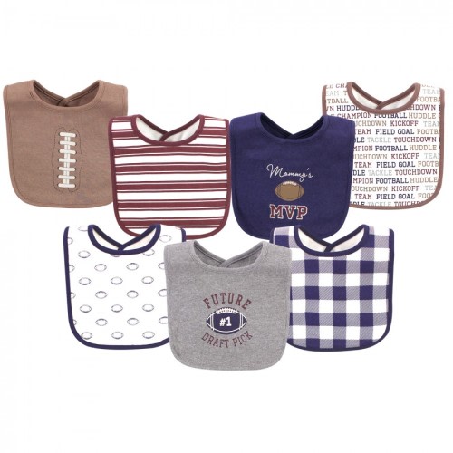 Hudson Baby Infant Boy Cotton Bibs, Gray Football, One Size