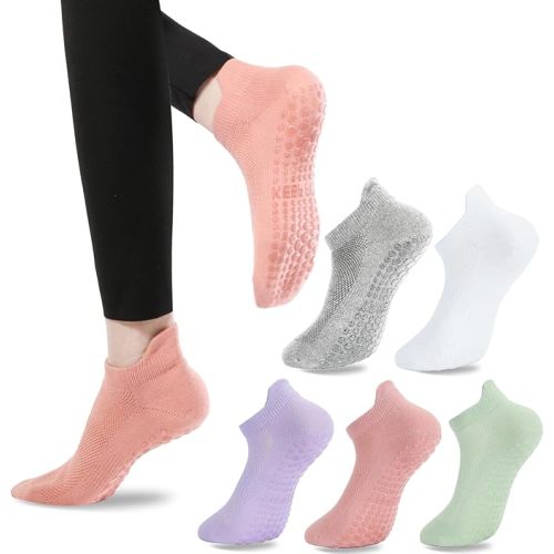 loudashuaiqi Grip Pilates Socks Non Slip Athletic Yoga Socks with Grips for Women Grippy socks for Hospital Workout Barre