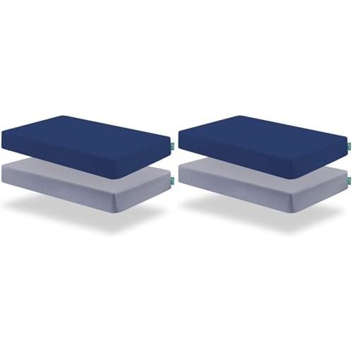Biloban Crib Sheets Fitted for Boys, 4 Pack Crib Sheet Fits for Standard Crib Mattress, Neutral Toddler Bed Sheets Girl, Grey & Navy, 52”X 28”