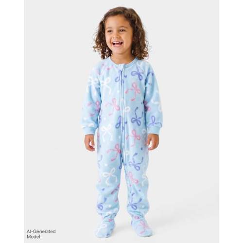 Baby And Toddler Girls Bow Dream Fleece Footed One Piece Pajamas - Blue