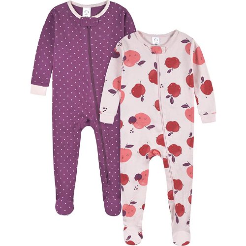 Gerber Baby Girls 2-Pack Footed Pajamas, Fruit Lovers Purple, 9 Months